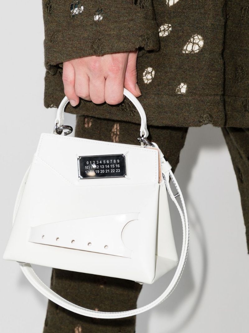 White Snatched Small Leather Tote Bag