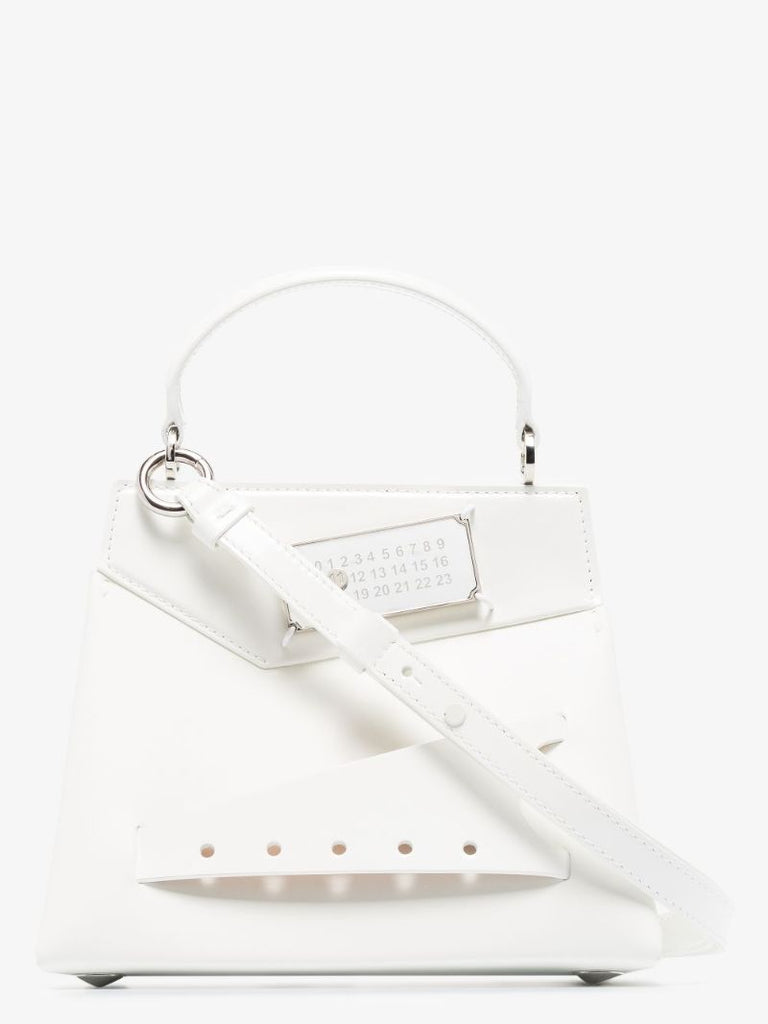 White Snatched Small Leather Tote Bag