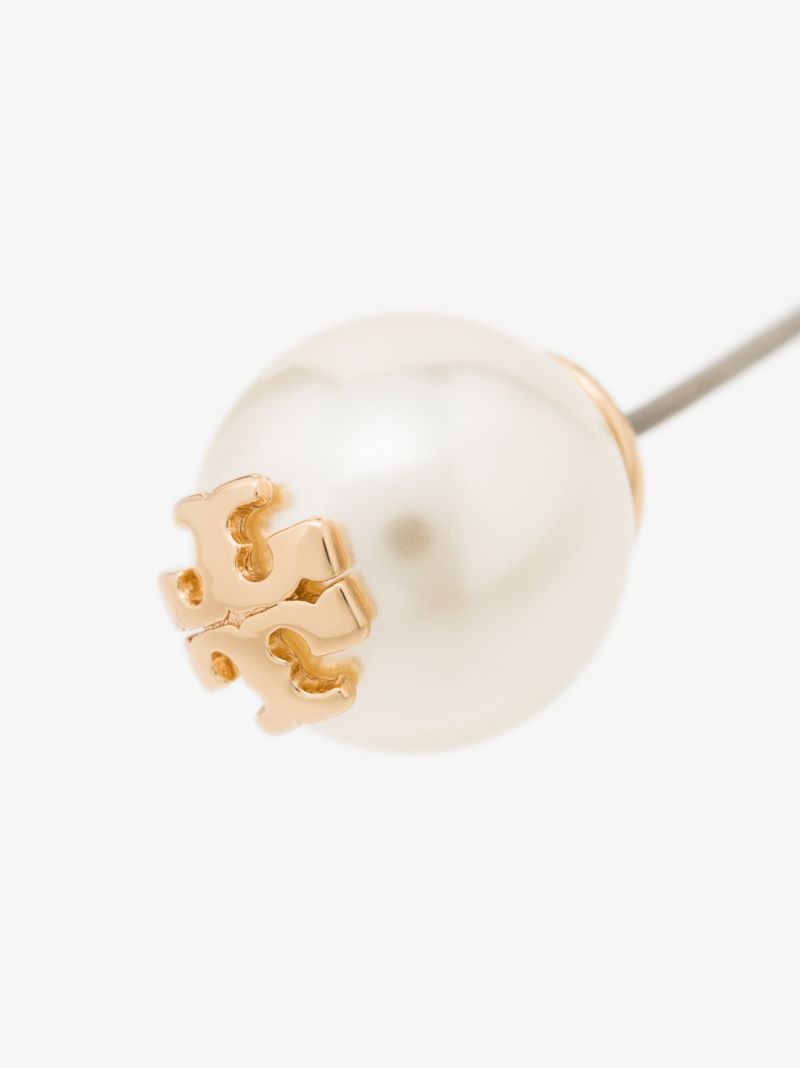 Gold Tone Logo Pearl Earrings