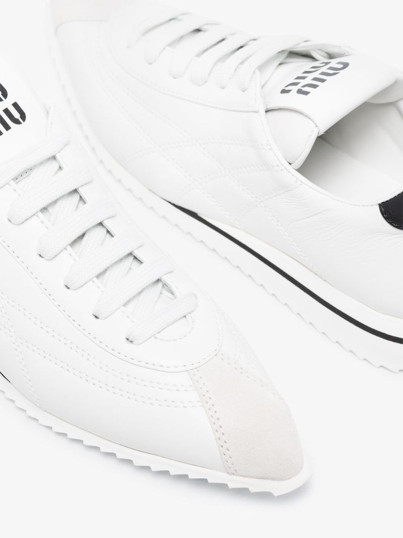 White Pointed Toe Leather Sneakers