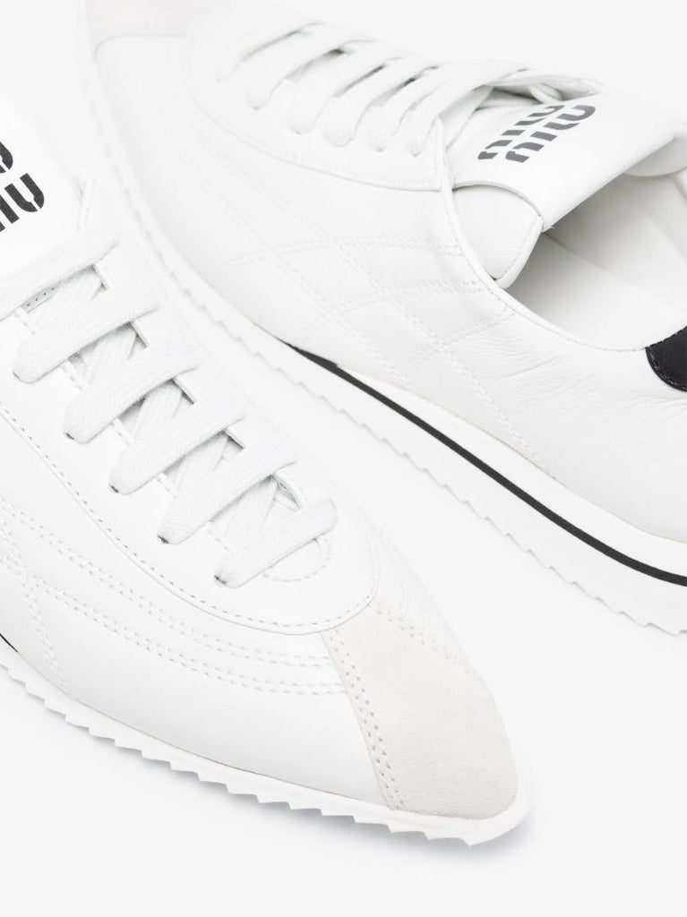 White Pointed Toe Leather Sneakers