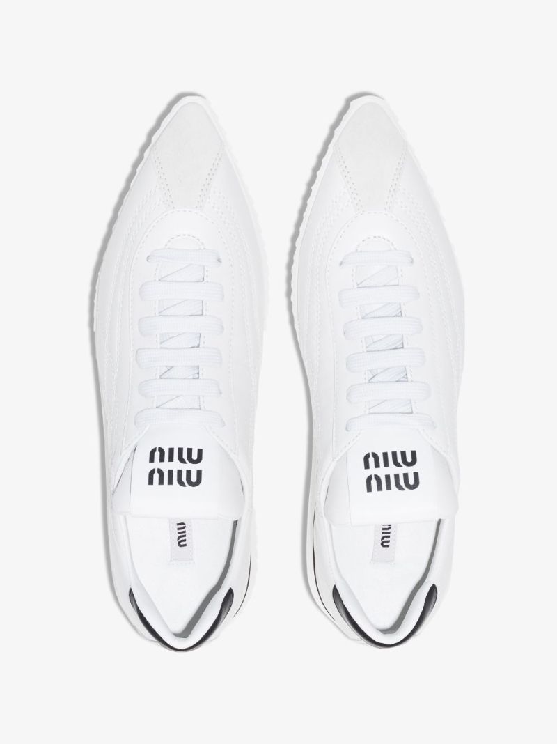 White Pointed Toe Leather Sneakers