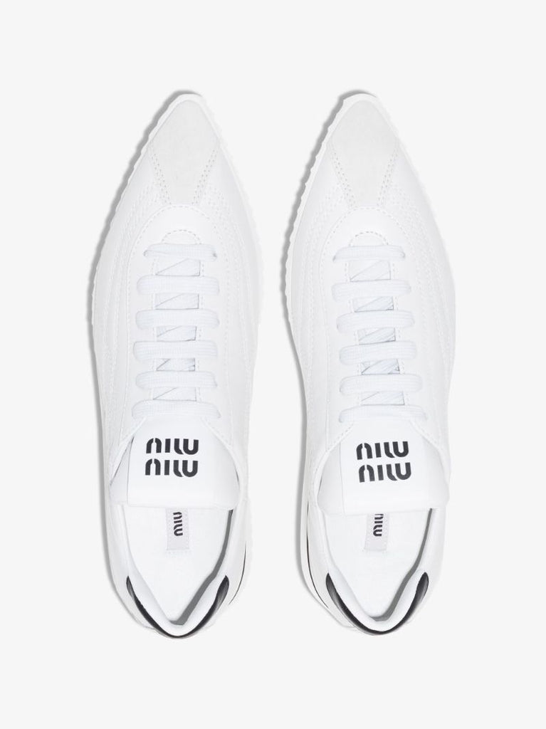 White Pointed Toe Leather Sneakers