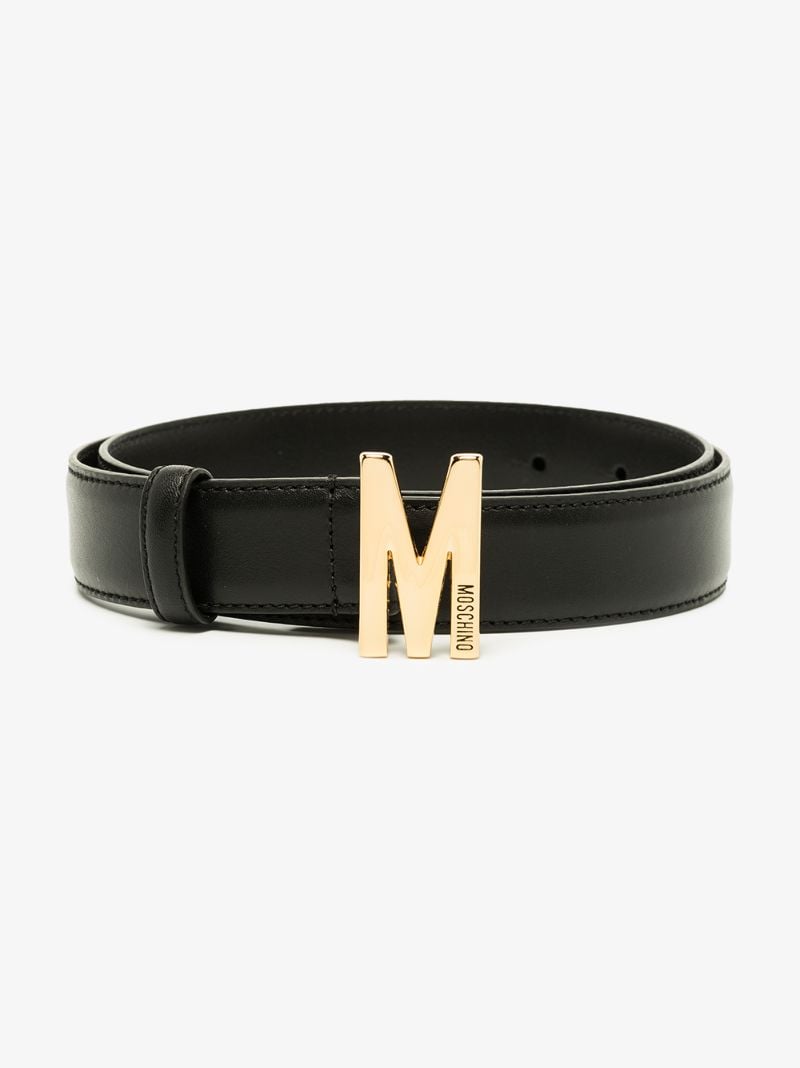 Black M Logo Leather Belt