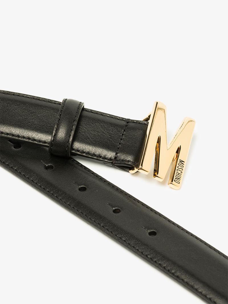 Black M Logo Leather Belt