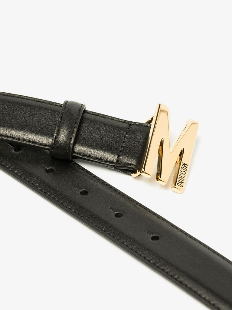 Black M Logo Leather Belt