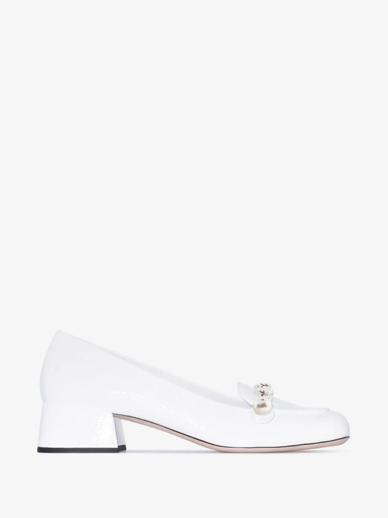 White 35 Embellished Leather Pumps