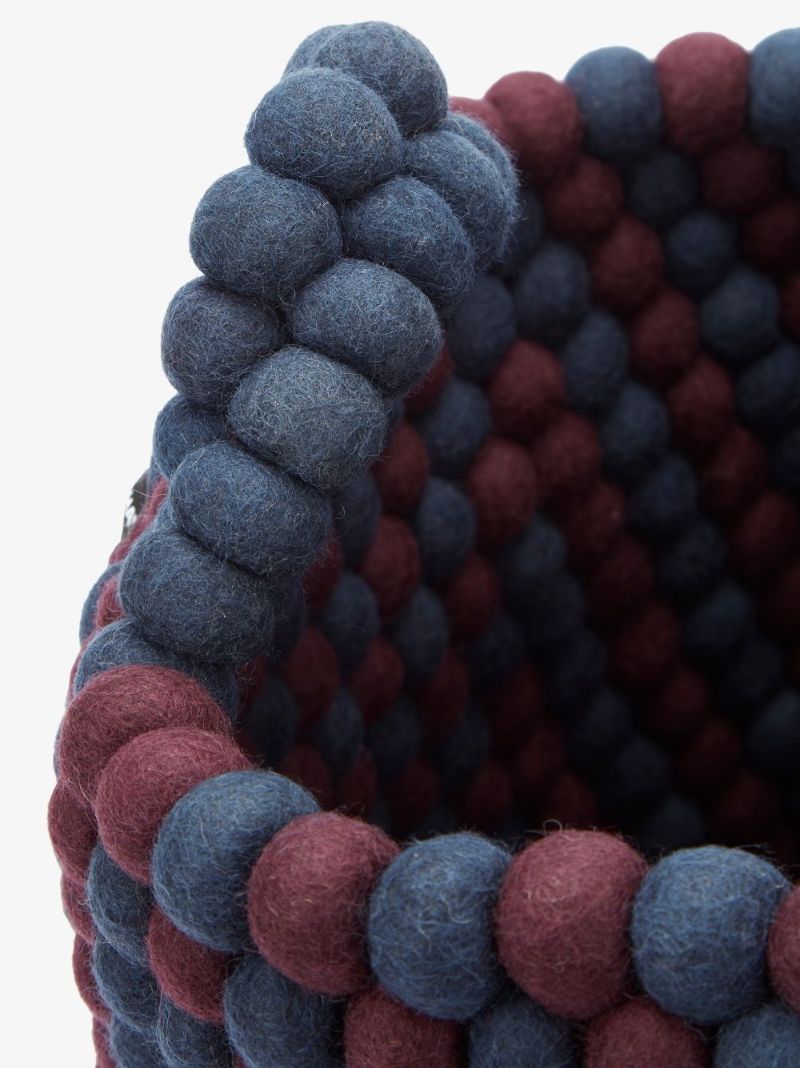 Burgundy and Blue Bead Wool Basket