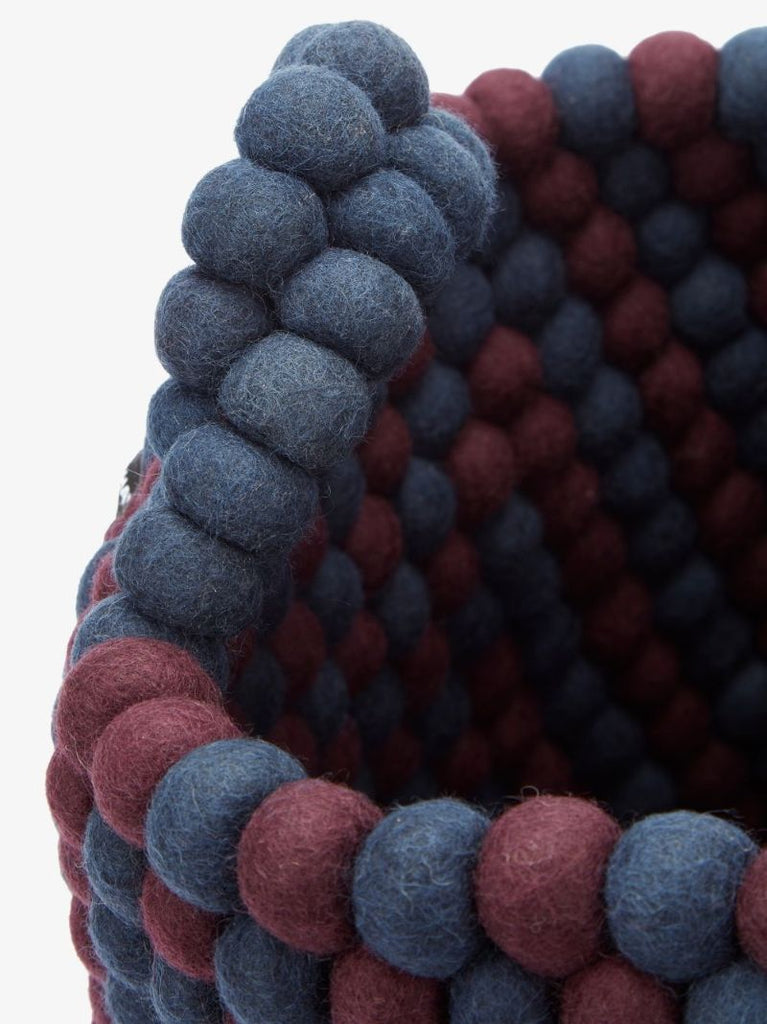 Burgundy and Blue Bead Wool Basket