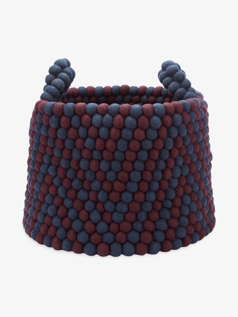 Burgundy and Blue Bead Wool Basket