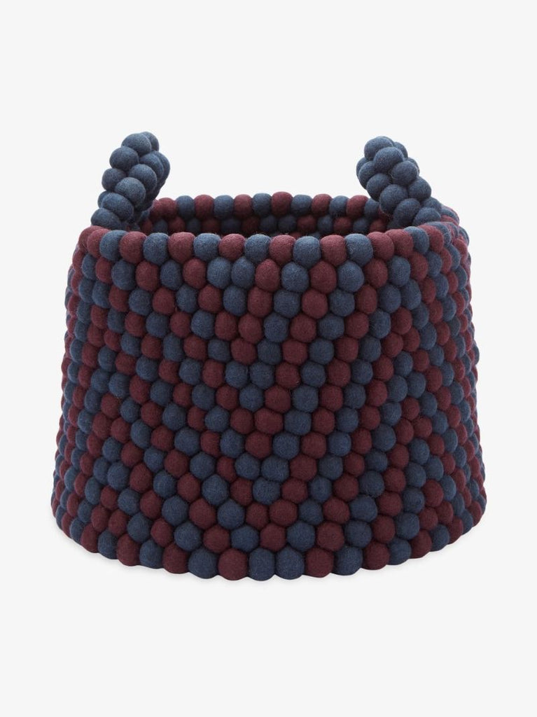 Burgundy and Blue Bead Wool Basket