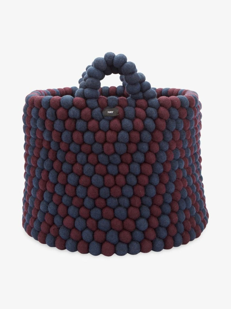 Burgundy and Blue Bead Wool Basket