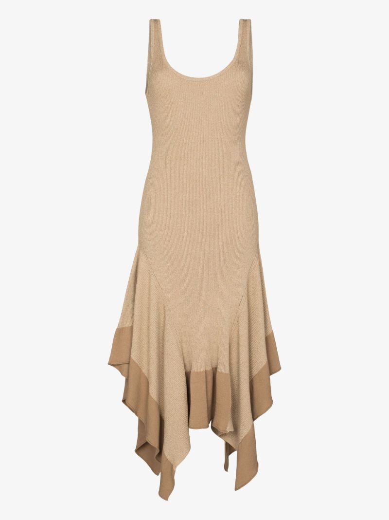 Asymmetric Ribbed Knit Midi Dress