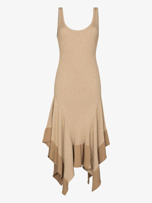 Asymmetric Ribbed Knit Midi Dress