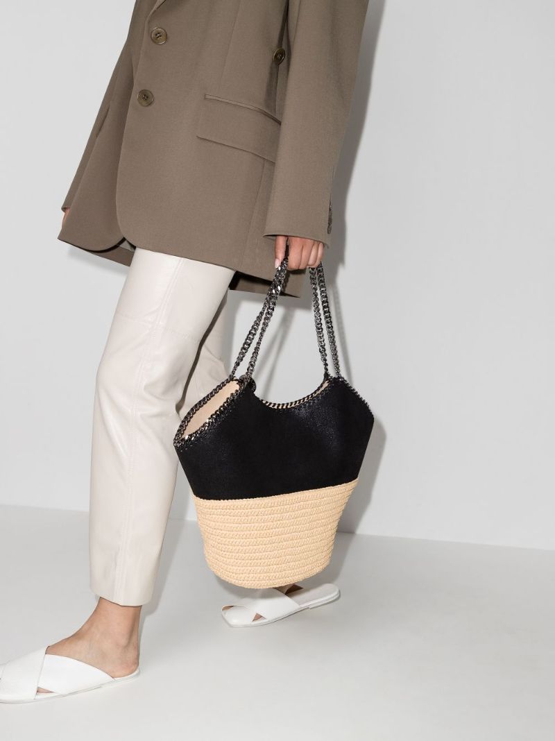 Neutral and Black Falabella Large Raffia Tote Bag