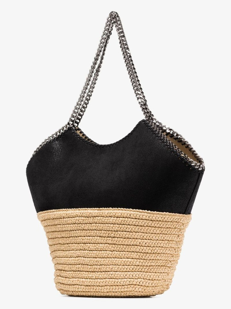 Neutral and Black Falabella Large Raffia Tote Bag