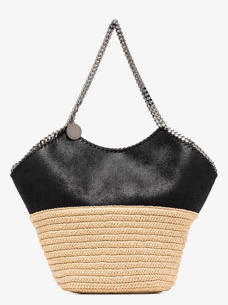 Neutral and Black Falabella Large Raffia Tote Bag