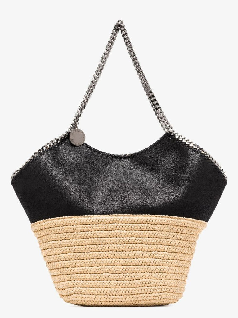 Neutral and Black Falabella Large Raffia Tote Bag
