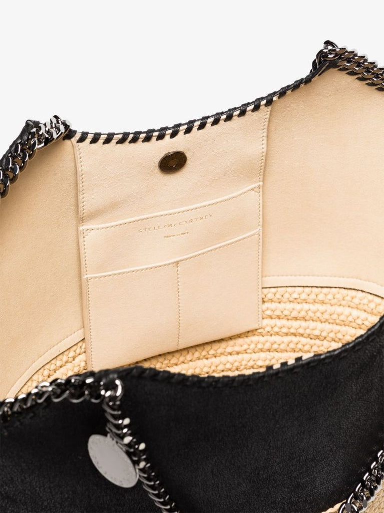 Neutral and Black Falabella Large Raffia Tote Bag