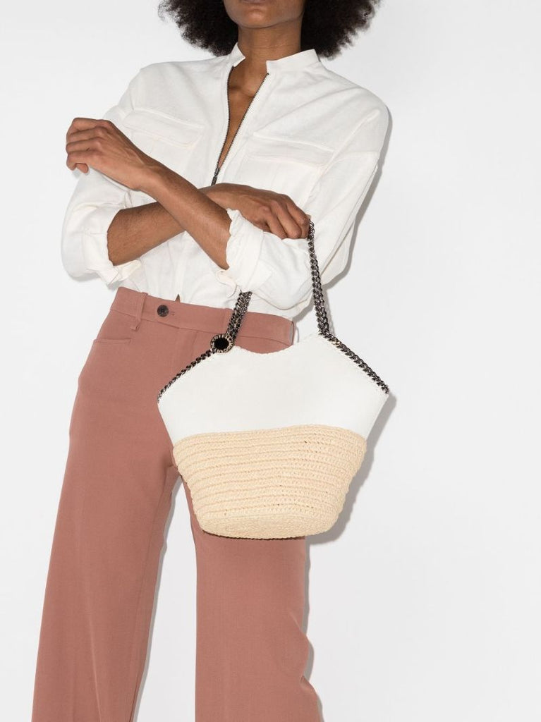 Neutral Falabella Medium Raffia Tote Bag