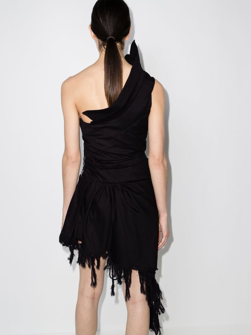 One Shoulder Frayed Denim Dress