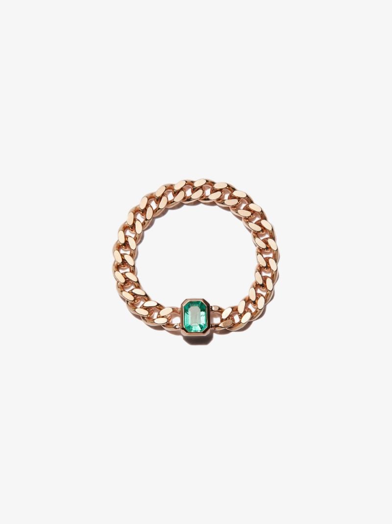14k Yellow Gold Chain Emerald Ring