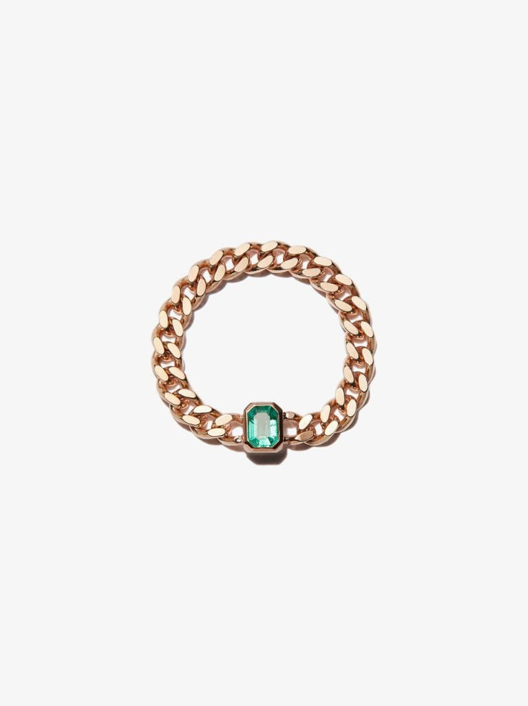 14k Yellow Gold Chain Emerald Ring
