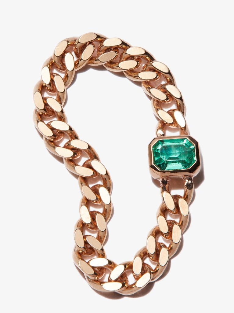 14k Yellow Gold Chain Emerald Ring