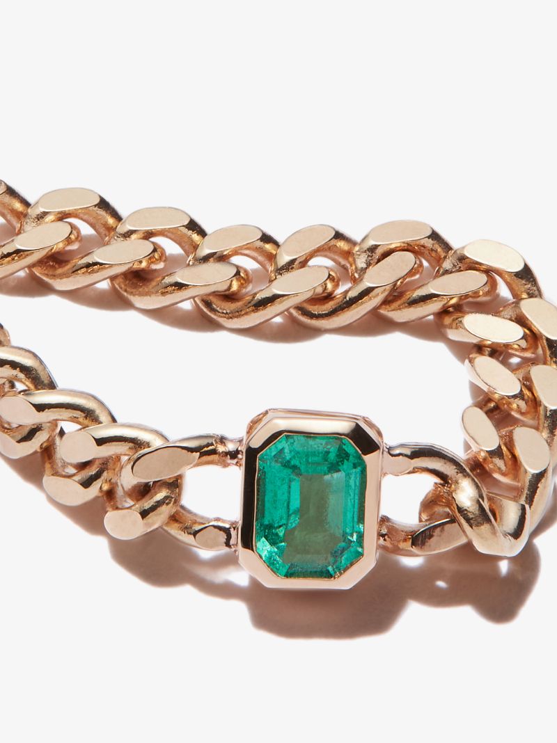 14k Yellow Gold Chain Emerald Ring