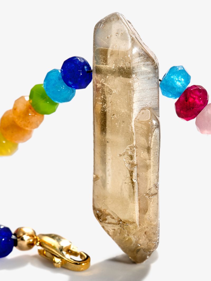 9k Yellow Gold Crystal Amulet Jade Beaded Necklace