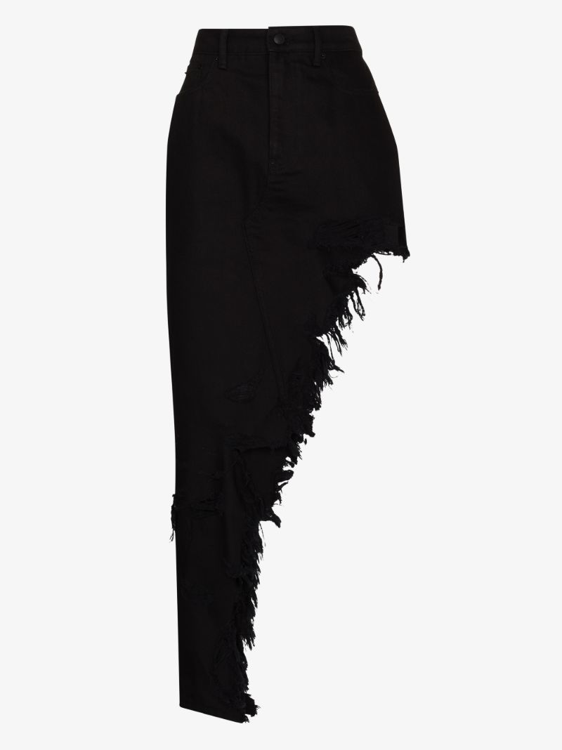 Frayed Asymmetric Denim Skirt