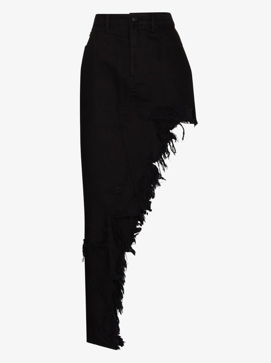 Frayed Asymmetric Denim Skirt