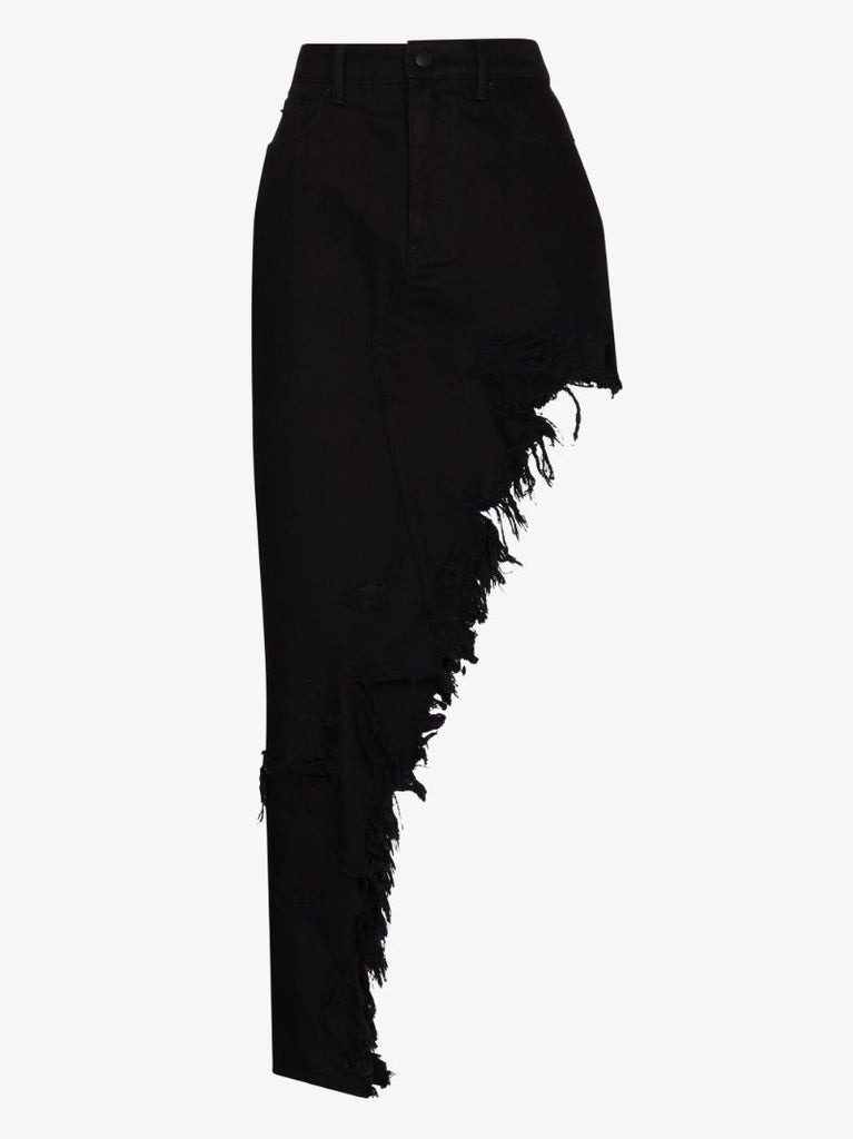 Frayed Asymmetric Denim Skirt