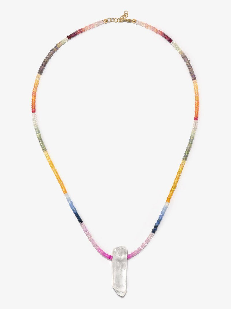 9k Yellow Gold Beaded Sapphire Amulet Necklace