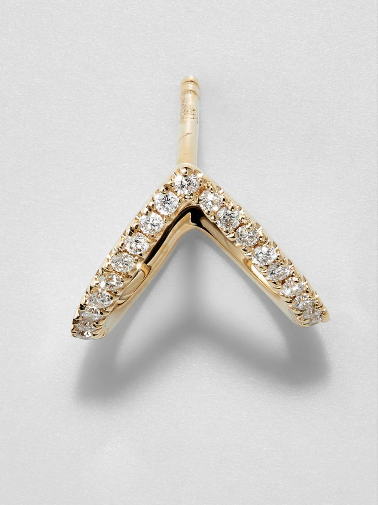 14k Yellow Gold Wishbone Diamond Earring