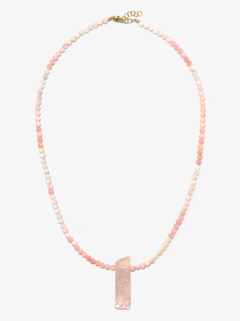 9k Yellow Gold Beaded Opal Amulet Necklace