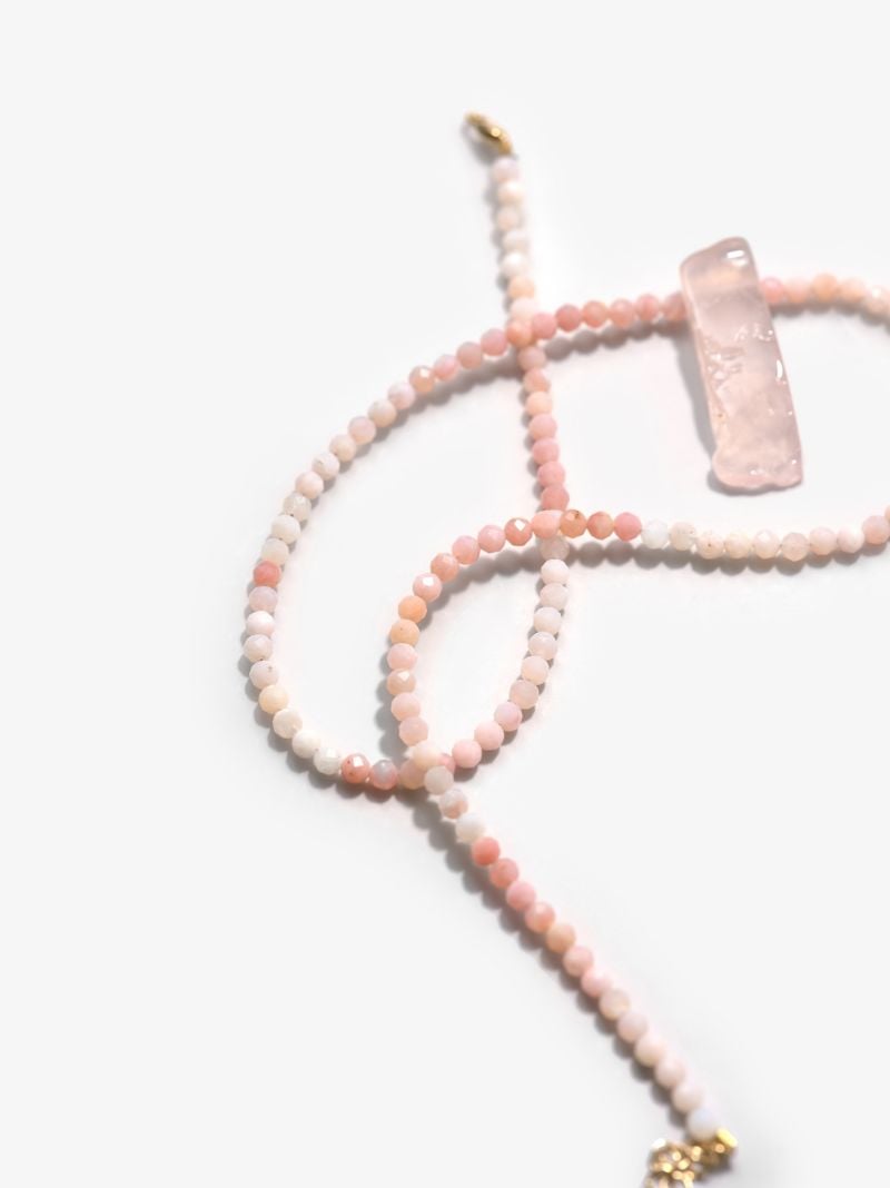 9k Yellow Gold Beaded Opal Amulet Necklace