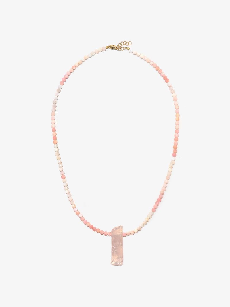9k Yellow Gold Beaded Opal Amulet Necklace