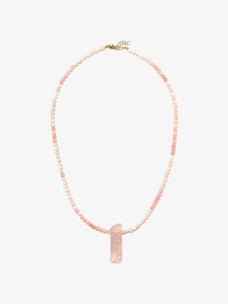 9k Yellow Gold Beaded Opal Amulet Necklace