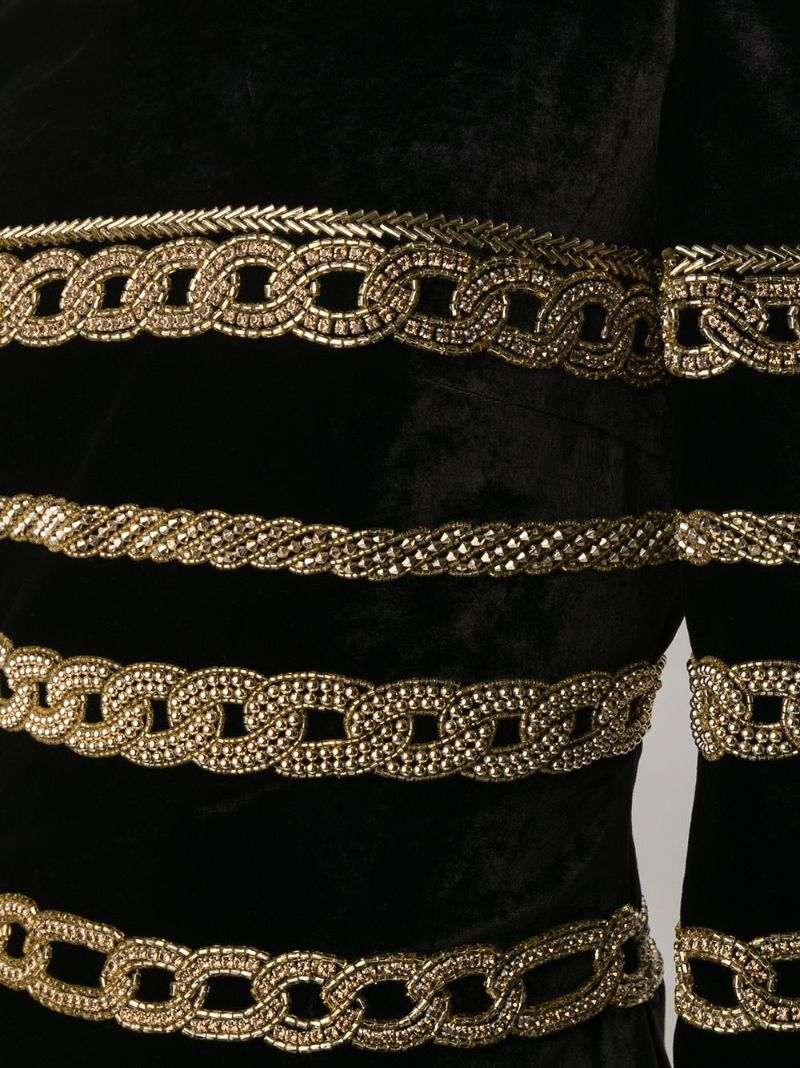 Black Chain Embellished Velvet Mini Dress