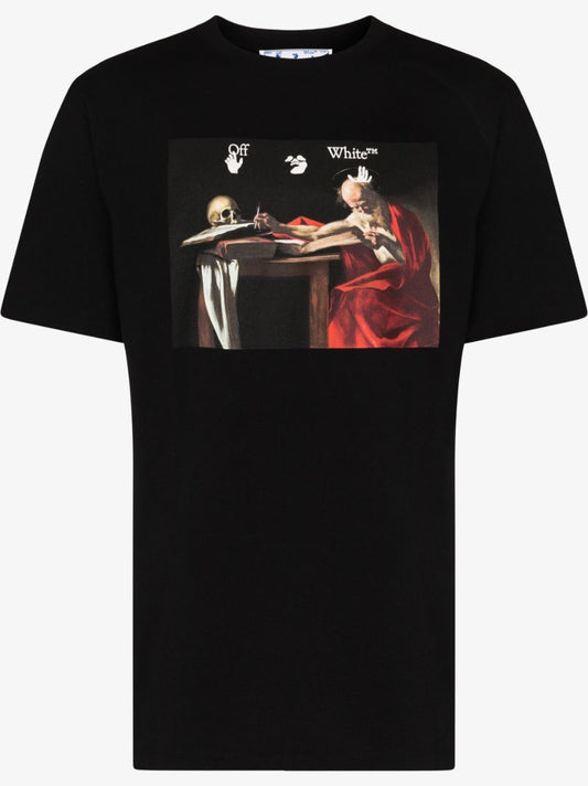 Black Caravaggio Print Cotton T-shirt