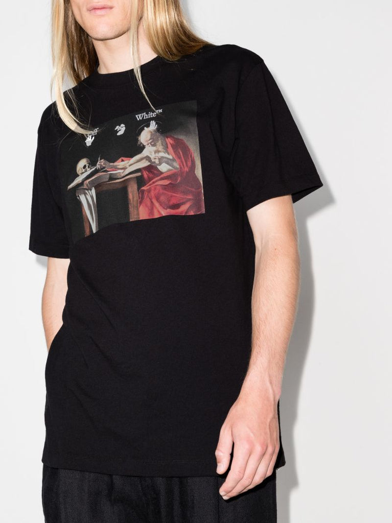 Black Caravaggio Print Cotton T-shirt