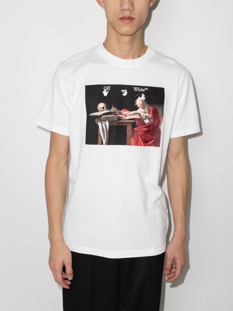 White Caravaggio Print Cotton T-shirt