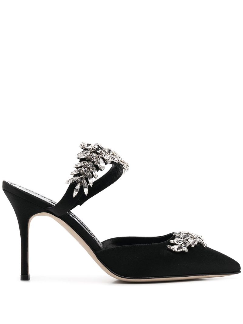 Black Lurum 90 Crystal Satin Pumps