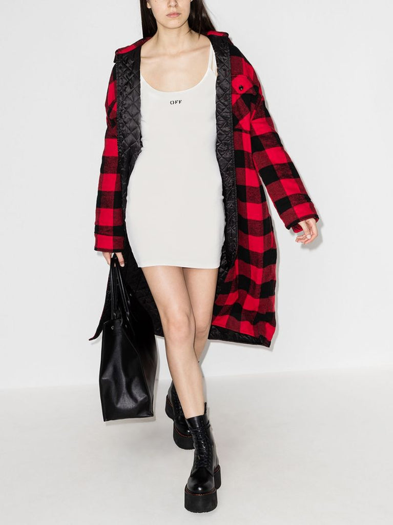 White Asymmetric Shoulder Logo Mini Dress