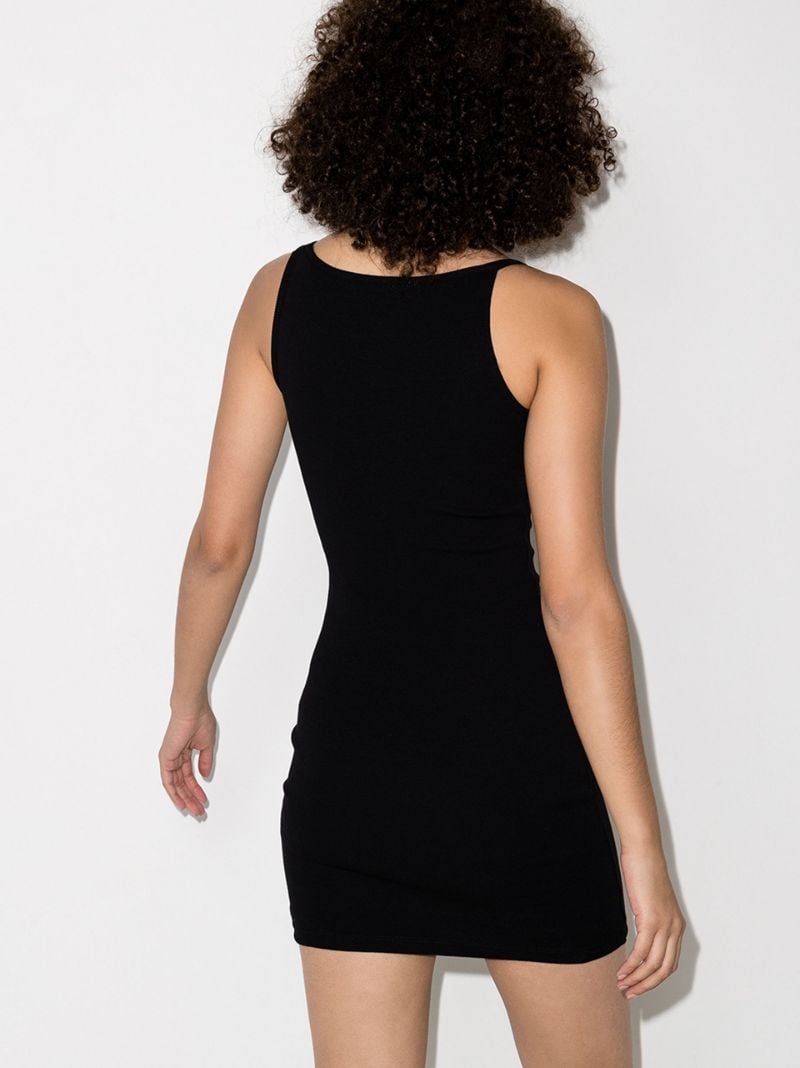 Black Asymmetric Shoulder Logo Mini Dress