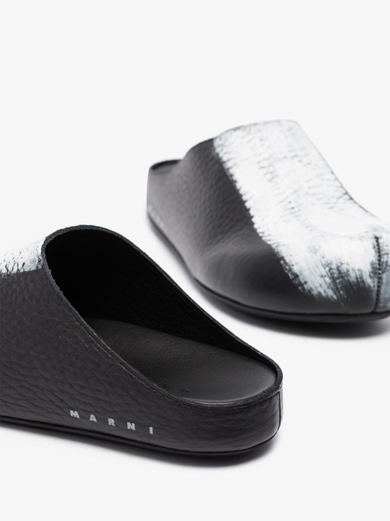 Black Brushstroke Leather Mules