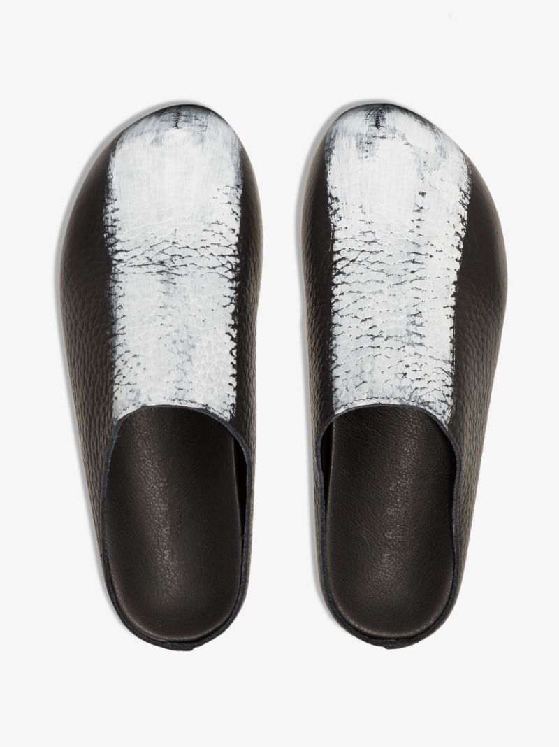Black Brushstroke Leather Mules