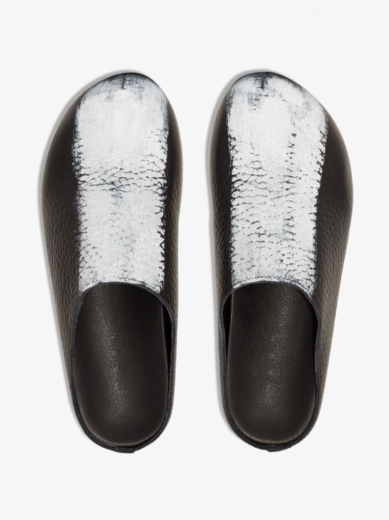 Black Brushstroke Leather Mules
