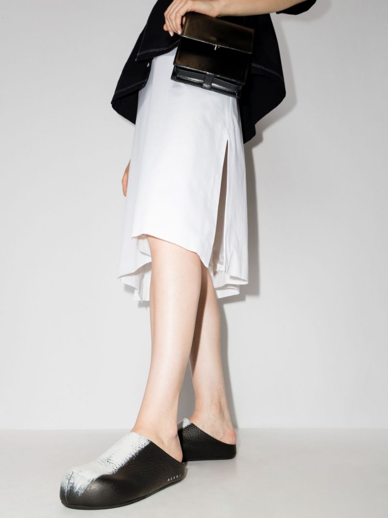 Black Brushstroke Leather Mules